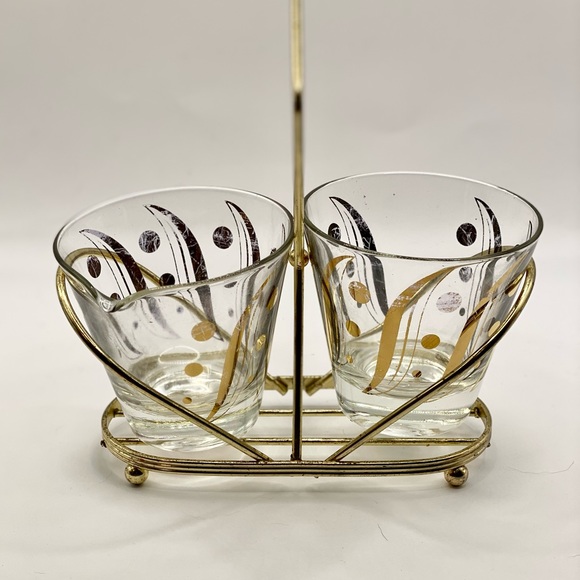 *VINTAGE* MCM Milk Glass & Gold Ice Bucket in Stand With Sugar & Creamer Set - Picture 4 of 5